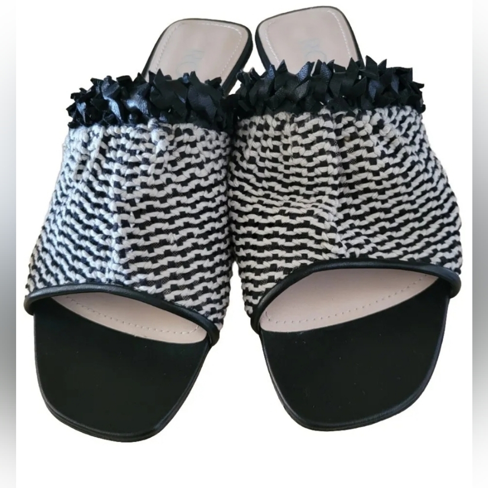 Rodo Made In Italy Mesh Ballerina Black & White Slide In Mule Sandals Size 6/36